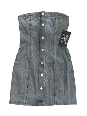 NWT Fourteen Twelve 1412 Grey Jean Denim Button Down  Strapless Mini Dress Sz S